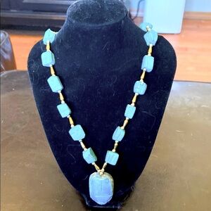 Blue and Gold Turquoise Bead Necklace with Pendant
